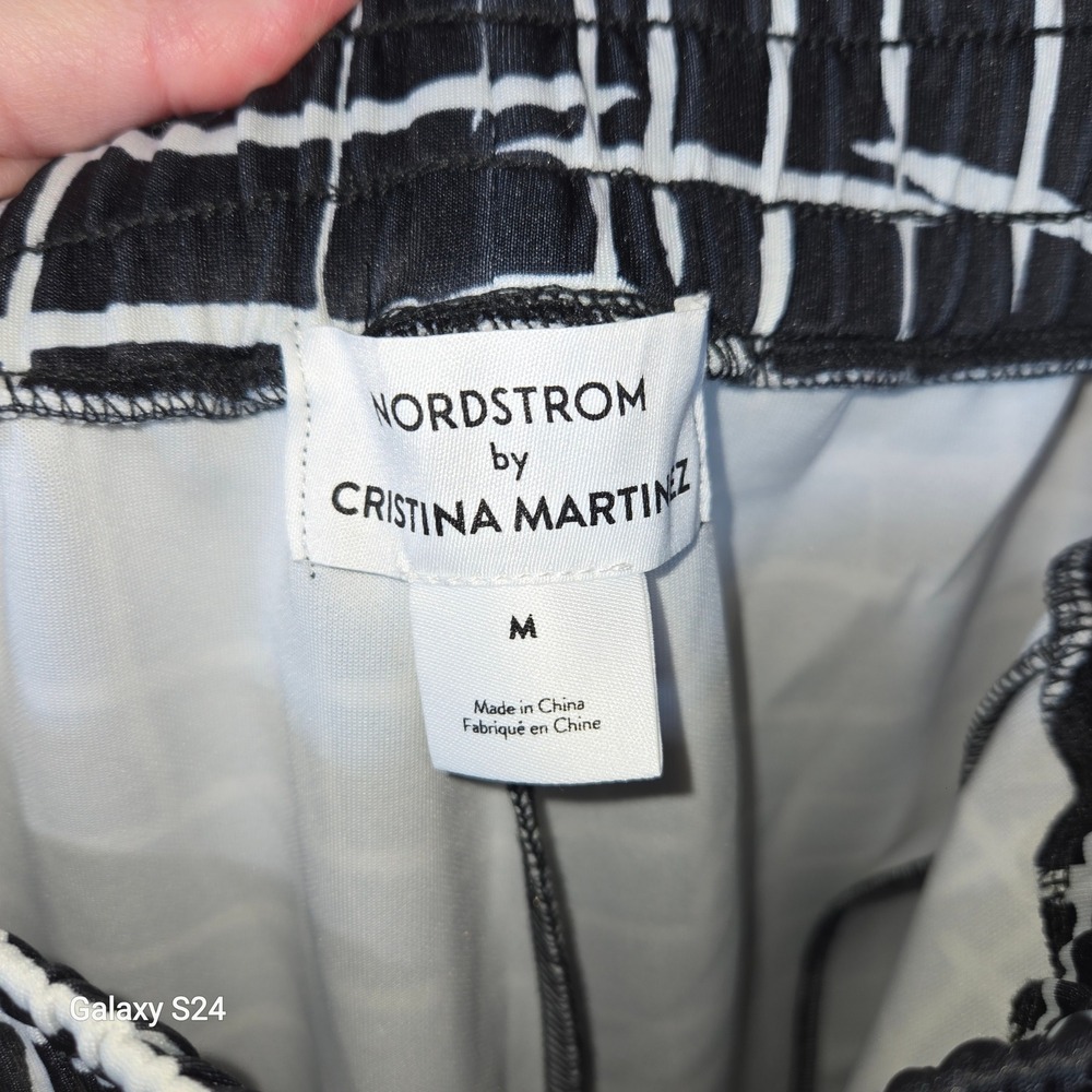 Nordstrom‎ Cristina Martinez Black White Ladder Grid Wide Leg Snap Pants Medium - Picture 6 of 6